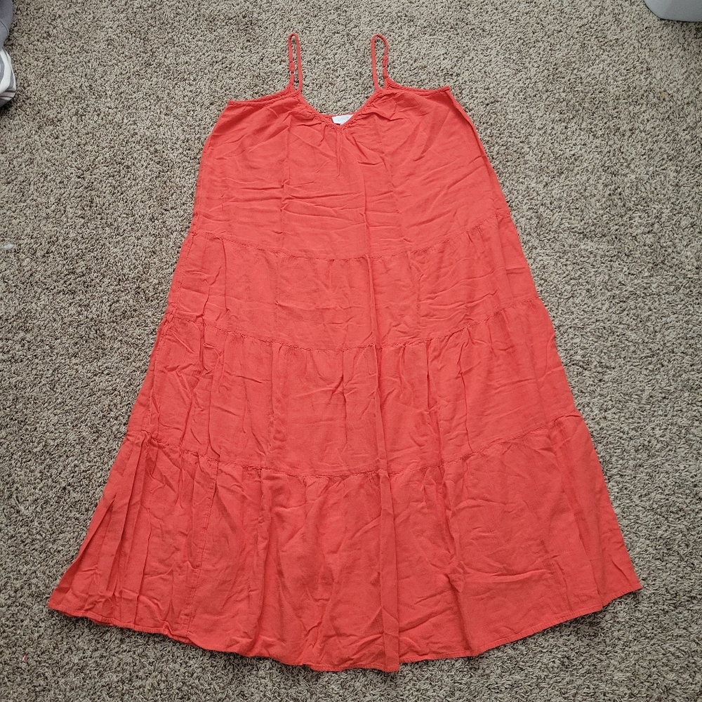 Love By Gap Crinkle Tier Dress Coral Orange Oversized Size Small